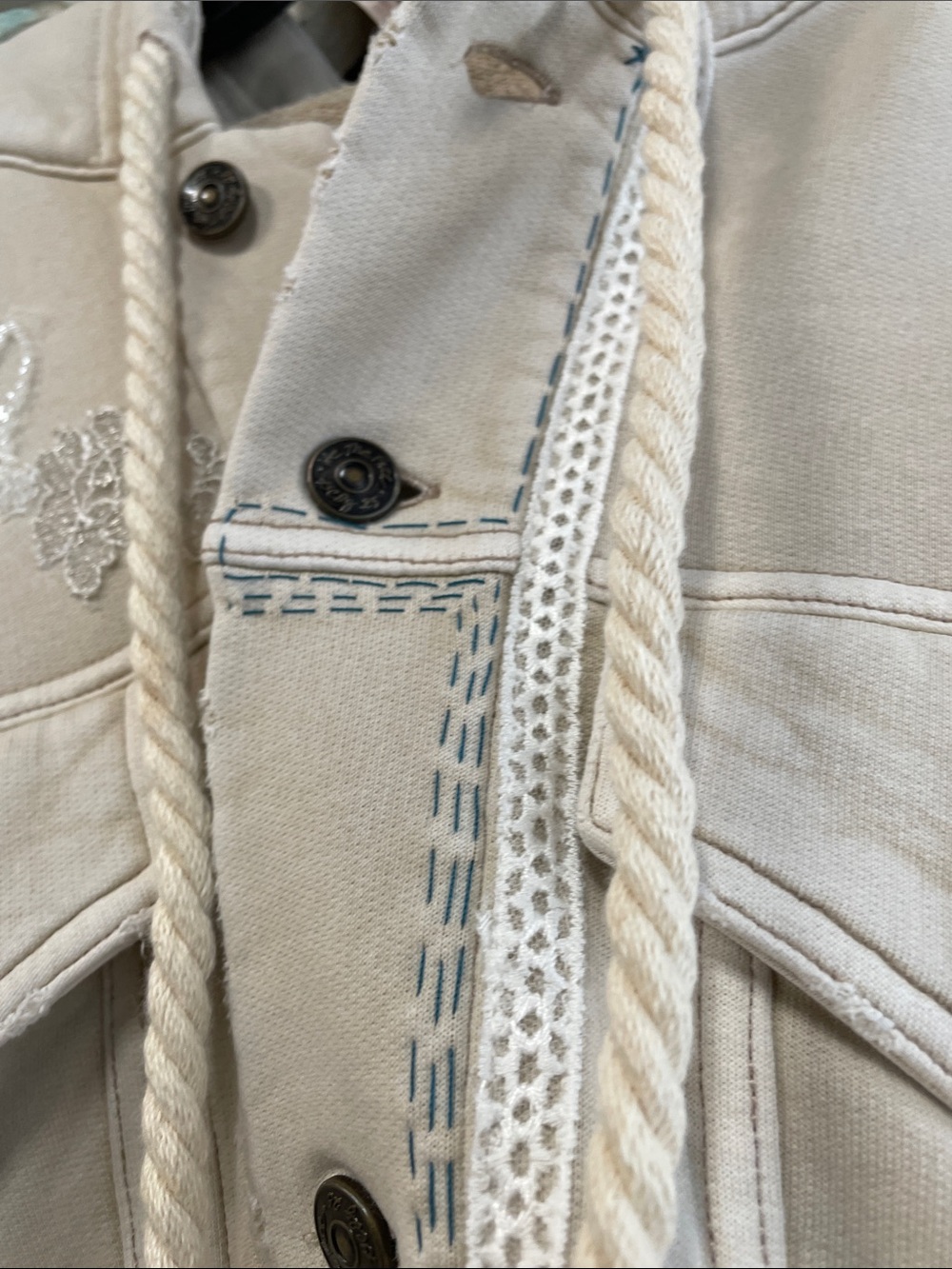 Free People Cream Embroidered Hooded Crop Jacket - Picture 8 of 14